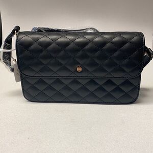 Mali + Lili Quilted Black Vegan Leather Crossbody Bag NWT